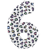 Folieballon Cijfer 6 Wit Met Panterprint  (86cm)