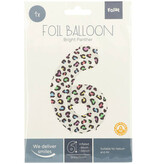 Folieballon Cijfer 6 Wit Met Panterprint  (86cm)