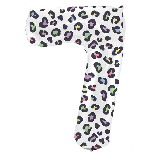 Folieballon Cijfer 7 Wit Met Panterprint  (86cm)
