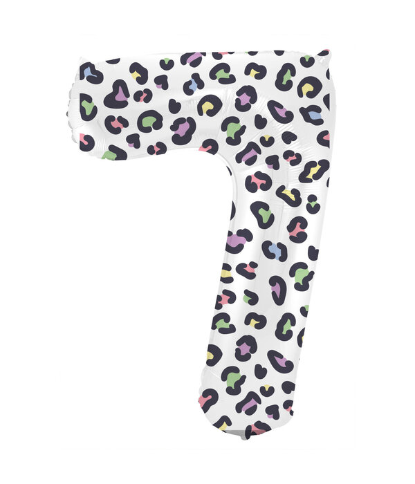 Folieballon Cijfer 7 Wit Met Panterprint  (86cm)