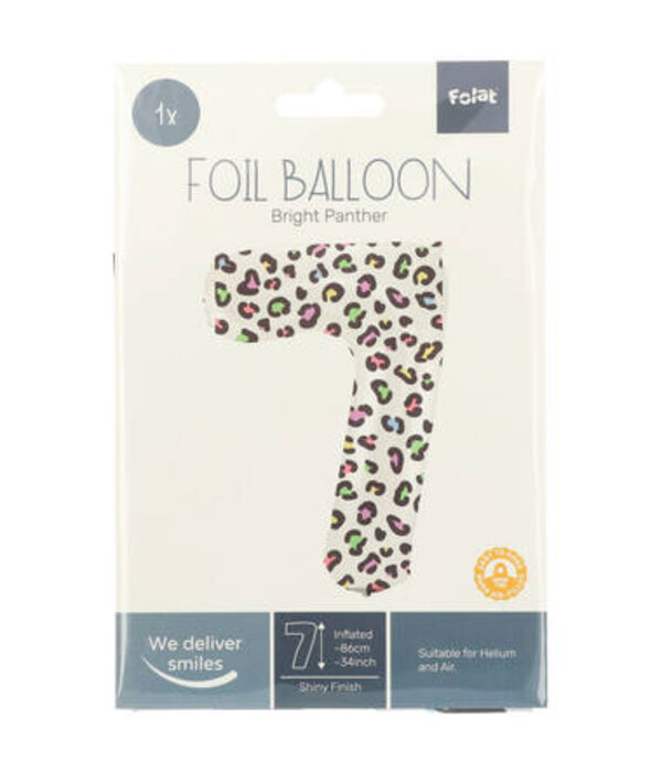 Folieballon Cijfer 7 Wit Met Panterprint  (86cm)