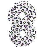 Folieballon Cijfer 8 Wit Met Panterprint  (86cm)