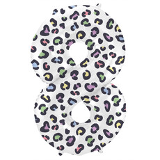 Folieballon Cijfer 8 Wit Met Panterprint  (86cm)