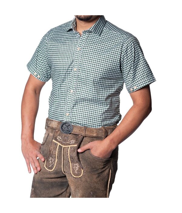 Trachtenhemd Korte Mouw Leopold Groen Geblokt