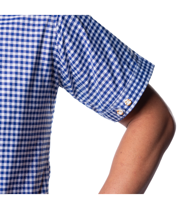 Trachtenhemd Korte Mouw Leopold Blauw Geblokt