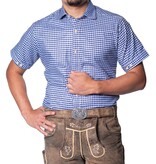 Trachtenhemd Korte Mouw Leopold Blauw Geblokt