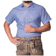 Trachtenhemd Korte Mouw Leopold Blauw Geblokt