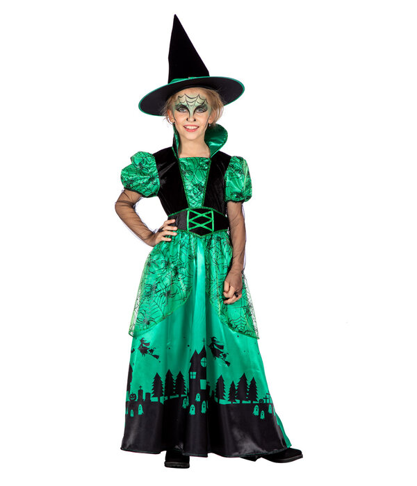 Heks Kostuum Groen Kind Lang Chanika