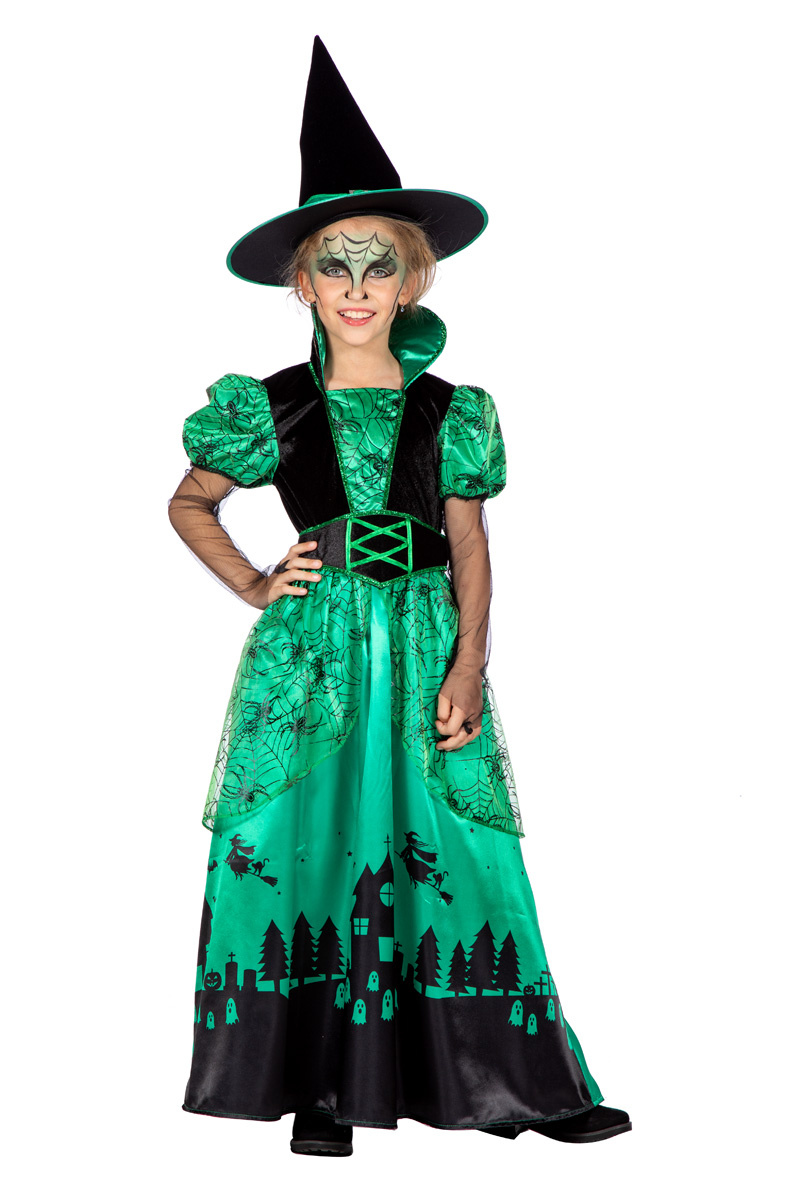 Heks Kostuum Groen Kind Lang Chanika afbeelding