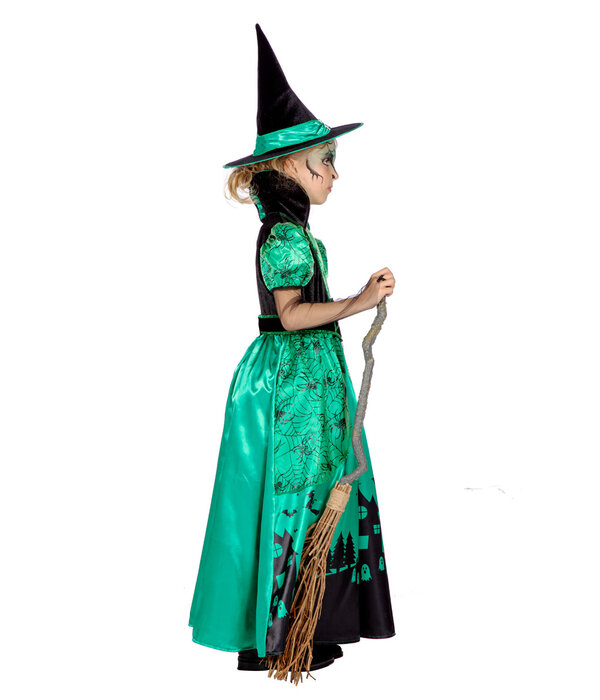 Heks Kostuum Groen Kind Lang Chanika