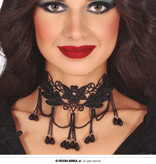 Zwarte Ketting Bloemenpatroon met steentjes