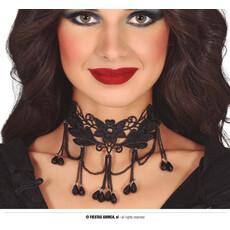 Zwarte Ketting Bloemenpatroon met steentjes