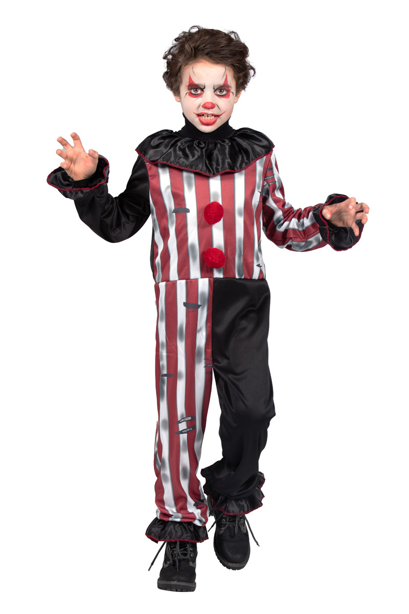 Wilbers & Wilbers - Monster & Griezel Kostuum - Ondeugende Scary Gary Clown Kind Kostuum - Rood, Zwart - Maat 152 - Halloween - Verkleedkleding