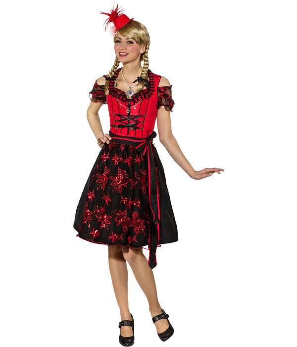 Tiroler Jurk Dirndl Rood/Zwart Edelweiss Deluxe