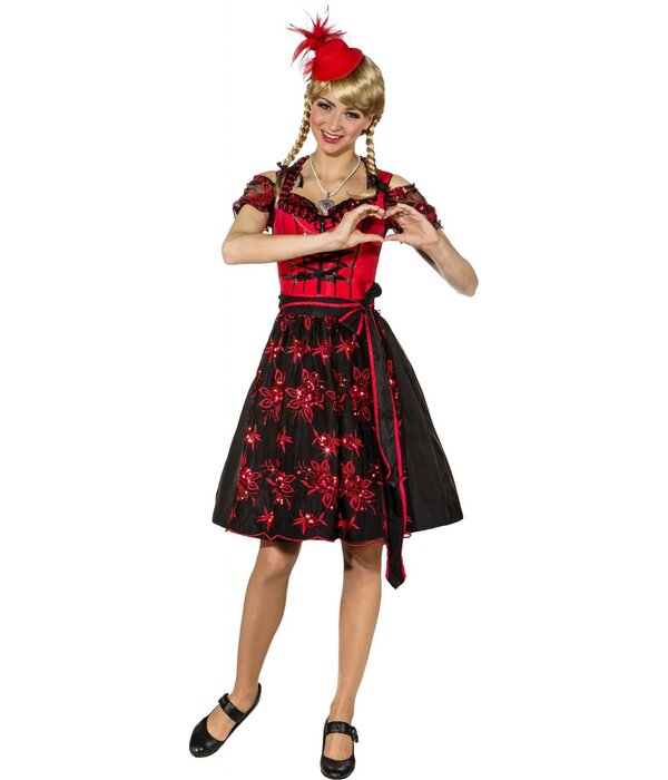Tiroler Jurk Dirndl Rood/Zwart Edelweiss Deluxe