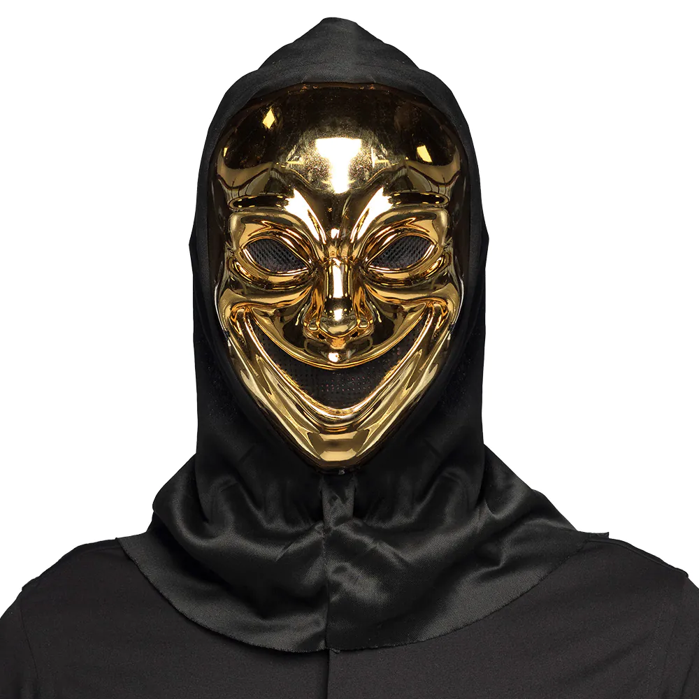 Gezichtsmasker Crazy killer met kap goud afbeelding