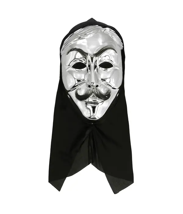 Gezichtsmasker Anonymous met Kap zilver