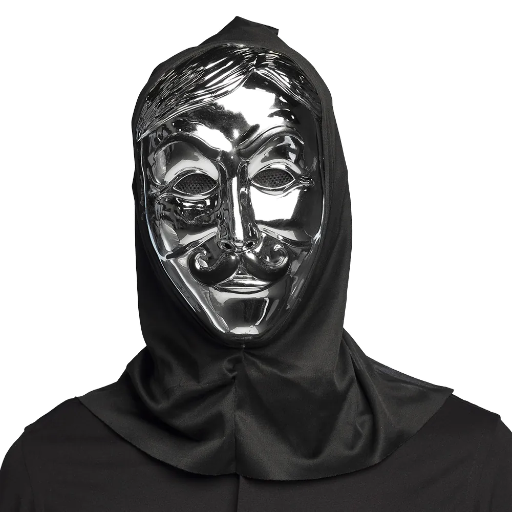 Gezichtsmasker Anonymous met Kap zilver afbeelding