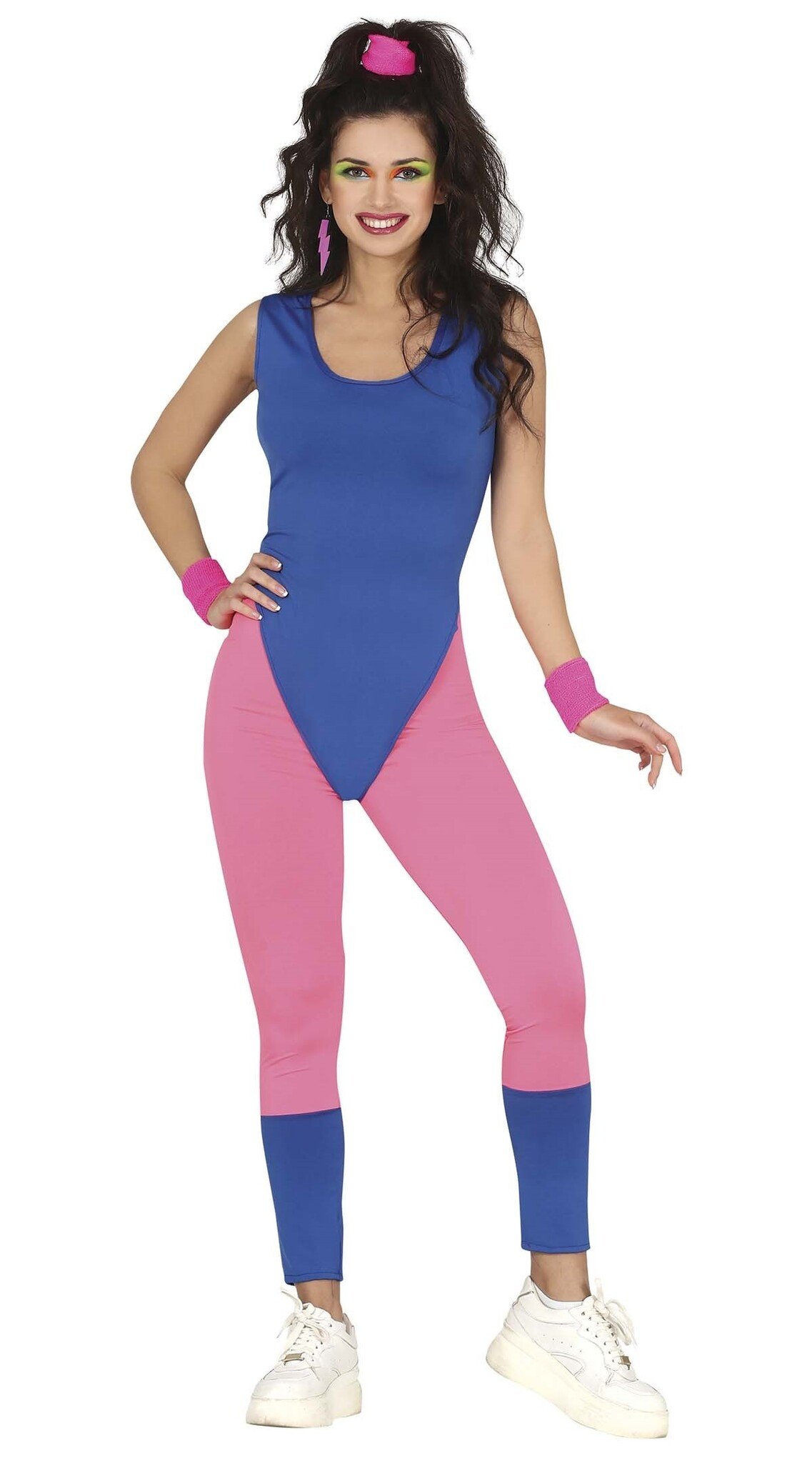 Guirca - Jaren 80 & 90 Kostuum - Jaren 80 Fitness Instructrice - Vrouw - blauw,roze - Maat 36-38 - Carnavalskleding - Verkleedkleding