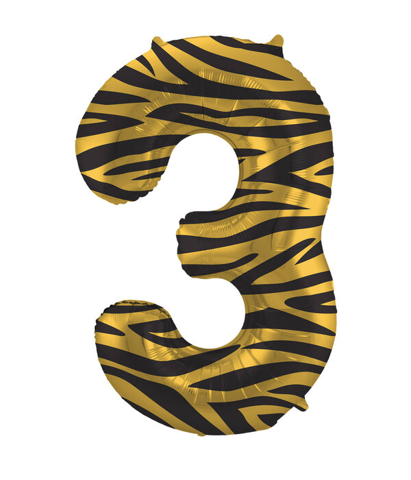 Folieballon Cijfer 3 Tijger Chic (86cm)