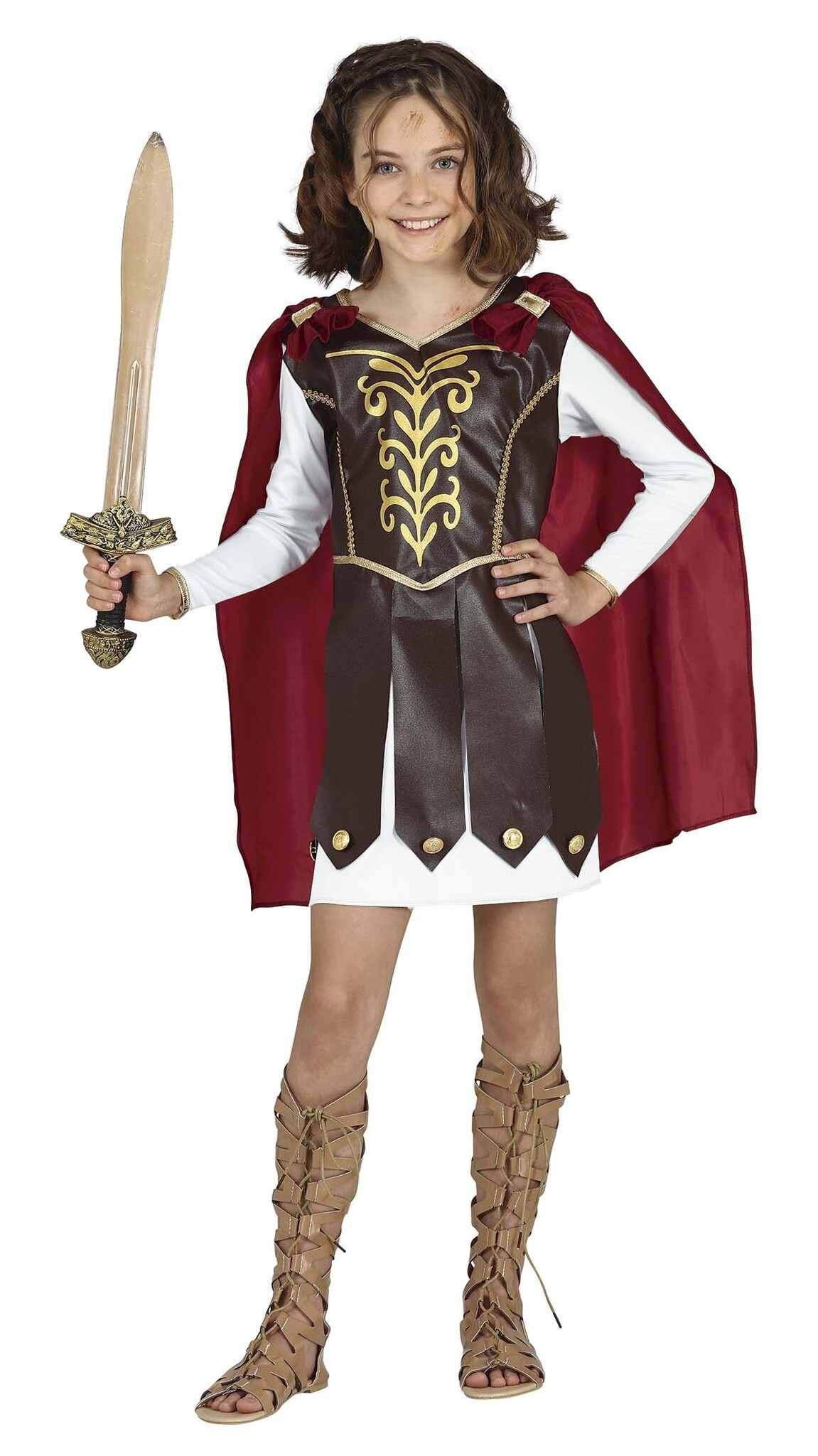 Guirca - Strijder (Oudheid) Kostuum - Heldhaftige Middeleeuwse Strijder Herona - Meisje - rood,bruin - 5 - 6 jaar - Carnavalskleding - Verkleedkleding