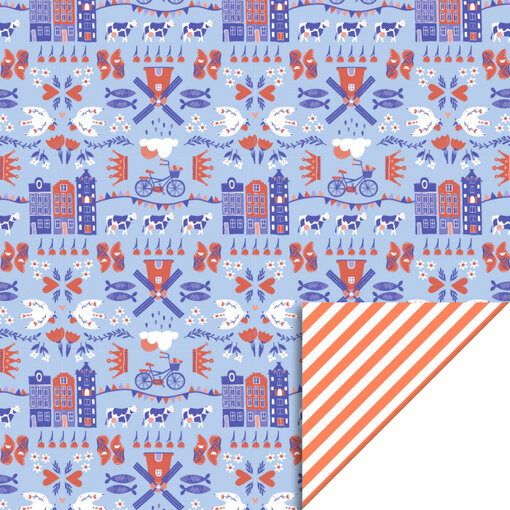 Inpakpapier Dubbelzijdig Holland / Oranje Strepen (3m)