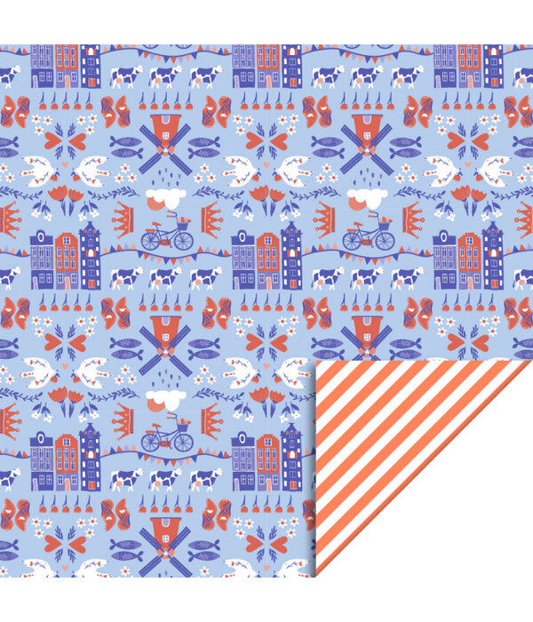 Inpakpapier Dubbelzijdig Holland / Oranje Strepen (3m)