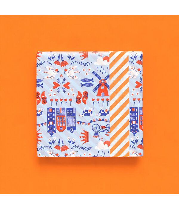 Inpakpapier Dubbelzijdig Holland / Oranje Strepen (3m)