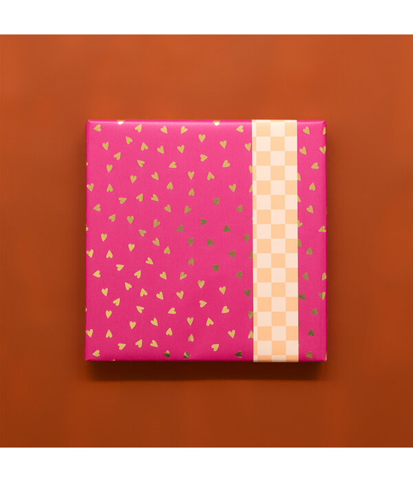 Inpakpapier Dubbelzijdig Hartjes Gold/Pink - Peach