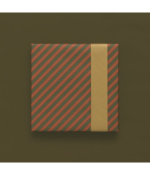 Inpakpapier Gestreept Cognac/Green - Gold (3m)