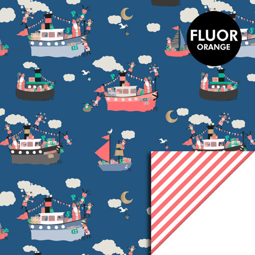 Rol Cadeaupapier Sint Pakjesboot Blue - Stripes (3m)