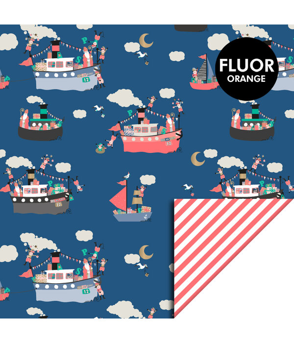 Rol Cadeaupapier Sint Pakjesboot Blue - Stripes (3m)