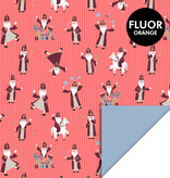 Rol Inpakpapier Sint Acrobaat Fluor Orange - Polar Blue (3m)