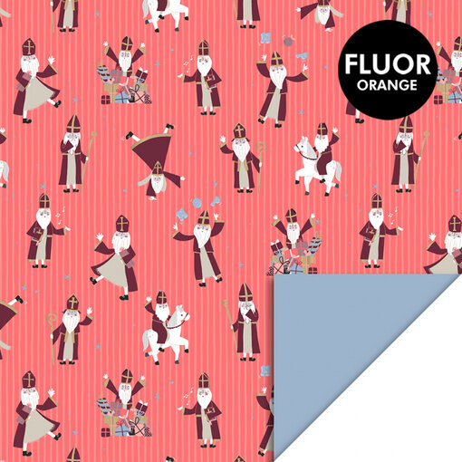 Rol Inpakpapier Sint Acrobaat Fluor Orange - Polar Blue (3m)