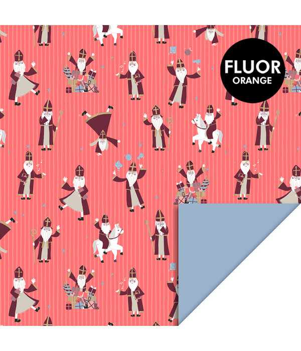 Rol Inpakpapier Sint Acrobaat Fluor Orange - Polar Blue (3m)