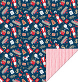 Cadeaupapier Rol Pakjesavond Blue - Stripes Deep Red (3m)