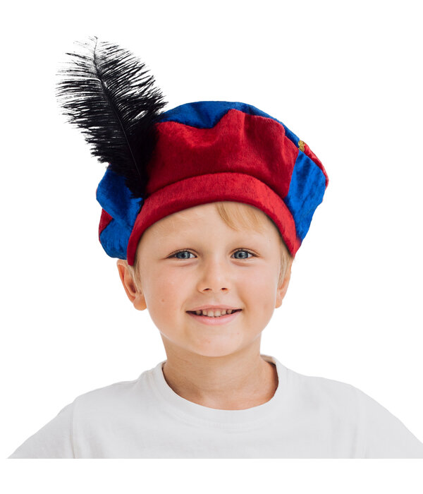 Pietenmuts kind rood/blauw luxe