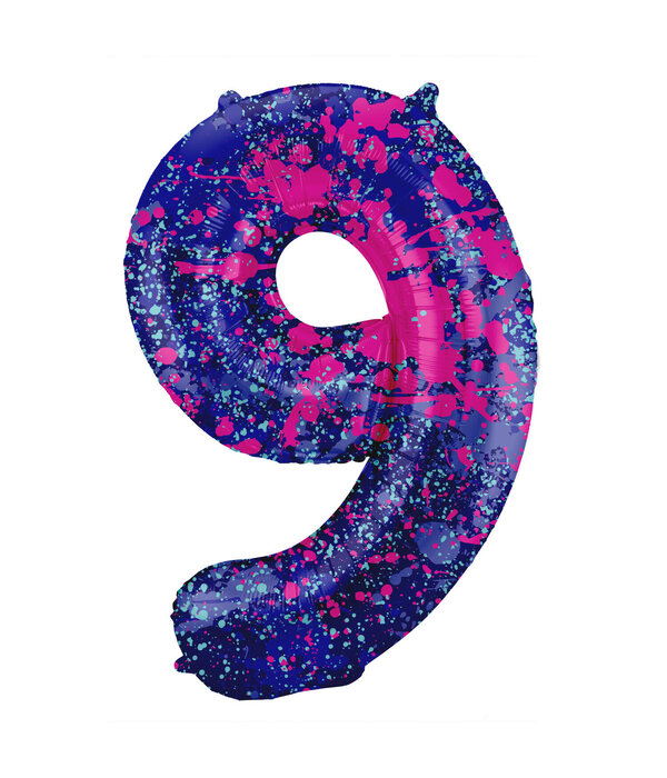Folieballon Cijfer 9 Paint Splash Neon (86cm)