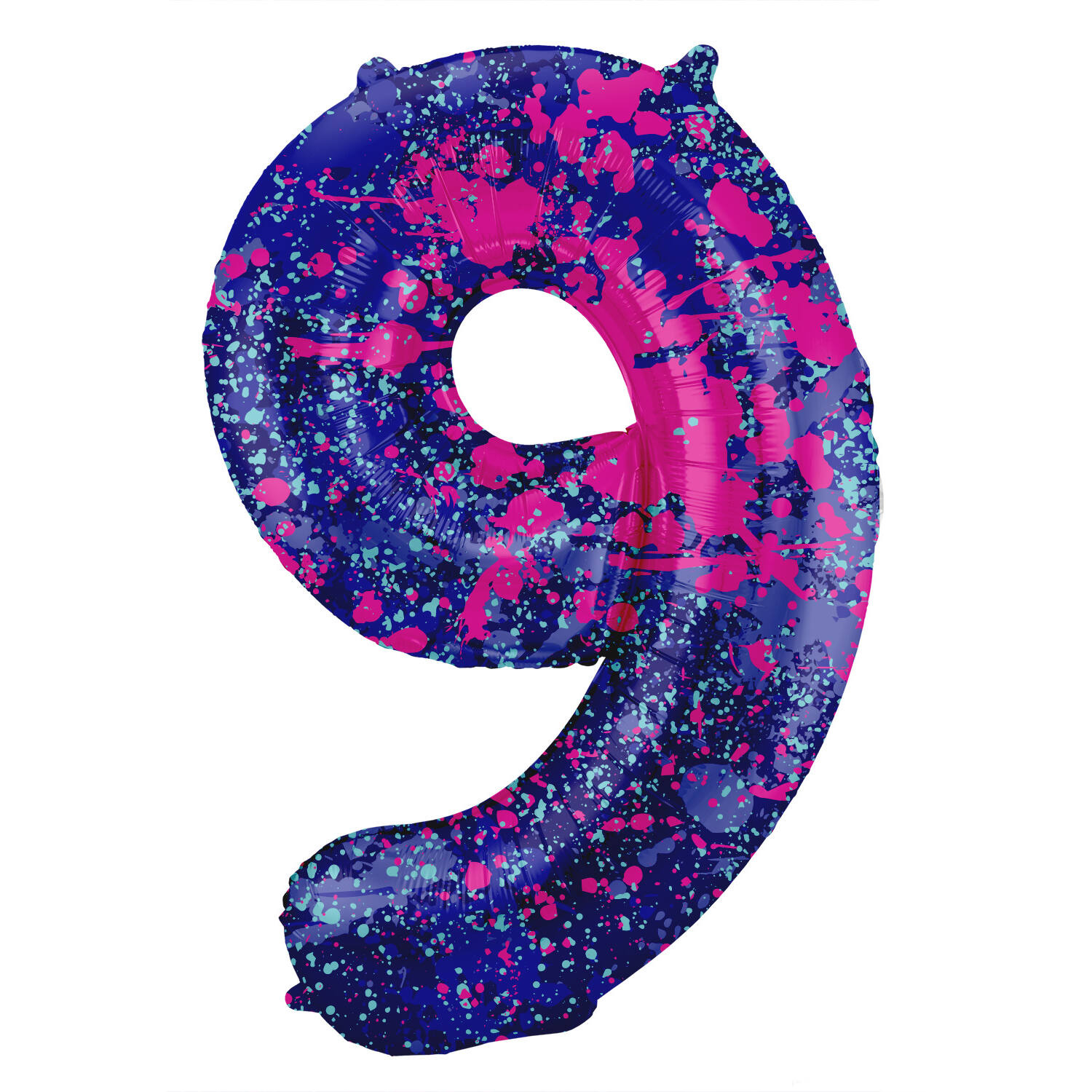 Folieballon Cijfer 9 Paint Splash Neon (86cm) afbeelding