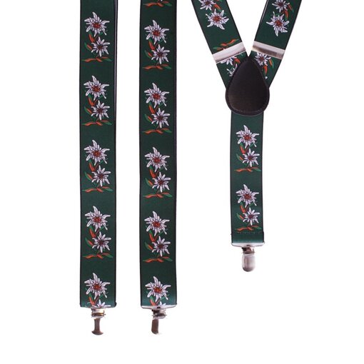 Bretel Tiroler groen/zwart met edelweiss bloem