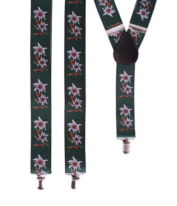 Bretel Tiroler groen/zwart met edelweiss bloem