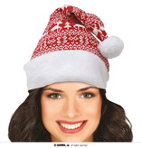 Kerstmuts Rood Gebreid Met Witte Prints