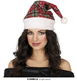 Kerstmuts Geruit Groen/Rood Sneeuwvlokjes