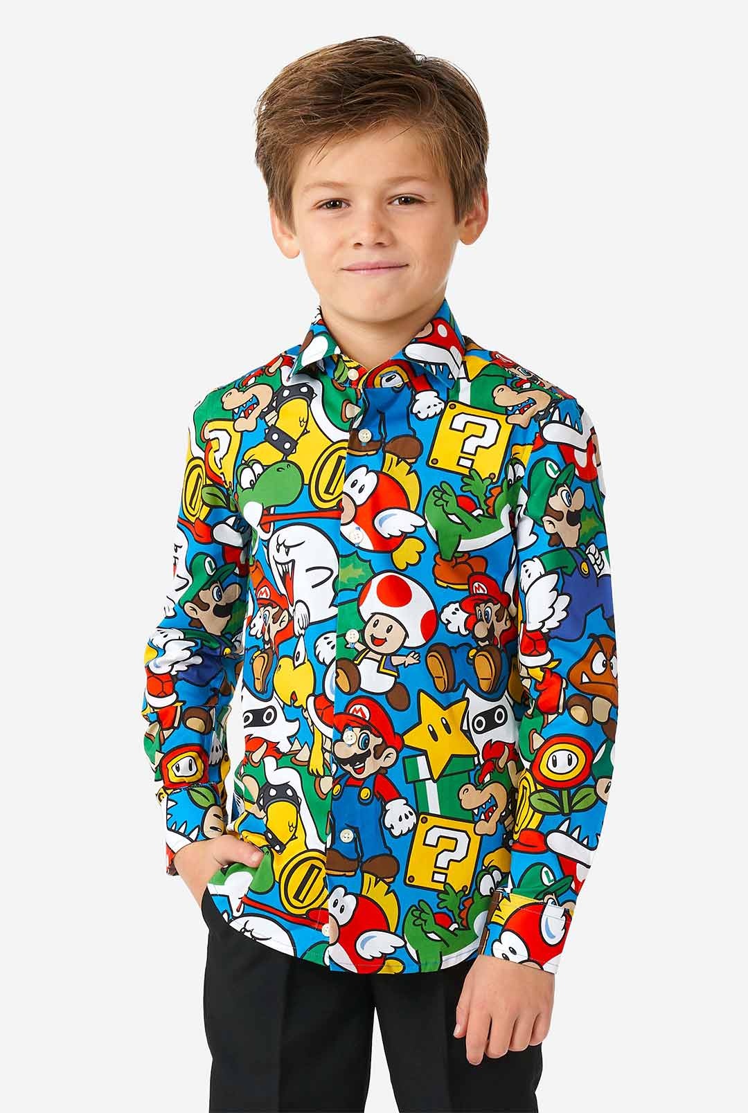 OppoSuits SHIRT LS Super Mario Boys - Kids Overhemd - Nintendo Overhemd - Mix Kleur - Maat 4 Jaar