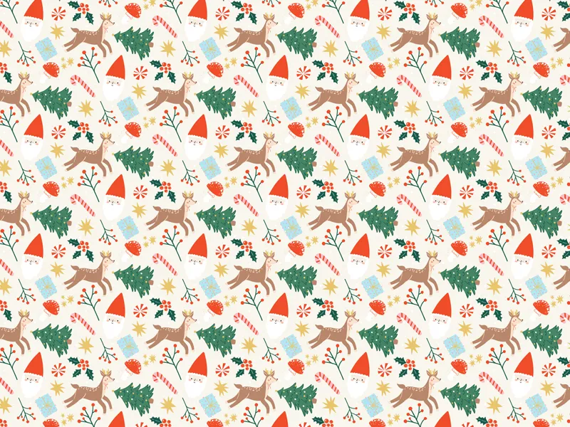 Inpakpapier Kerstmis Beige met Kerstprints (200x70cm) afbeelding