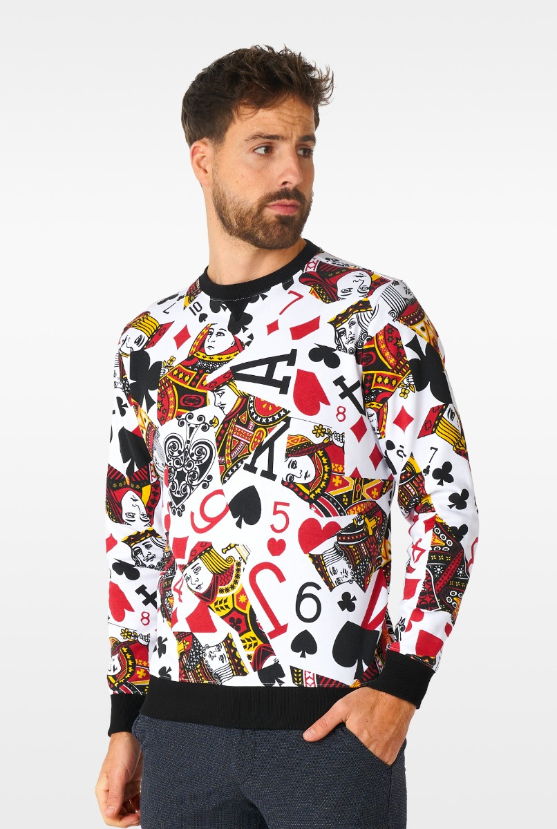 OppoSuits King of Clubs - Heren Sweater - Kaartspel Casino Trui - Meerkleurig - Maat L