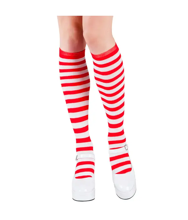 Kniekousen Gestreept rood/wit Lucy