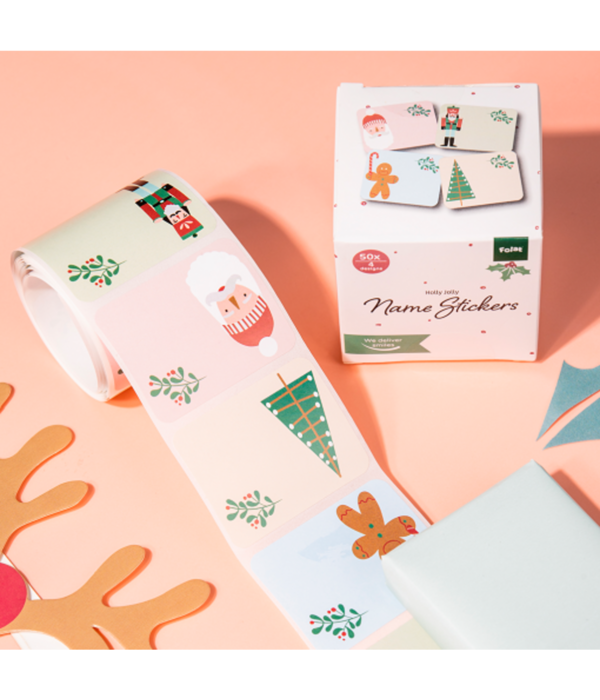 Naamstickers Kerst Holly Jolly (50st)