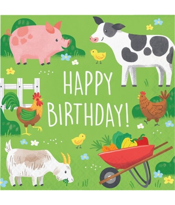 Verjaardagservetten Boerderijdieren Farmhouse Fun (16st)