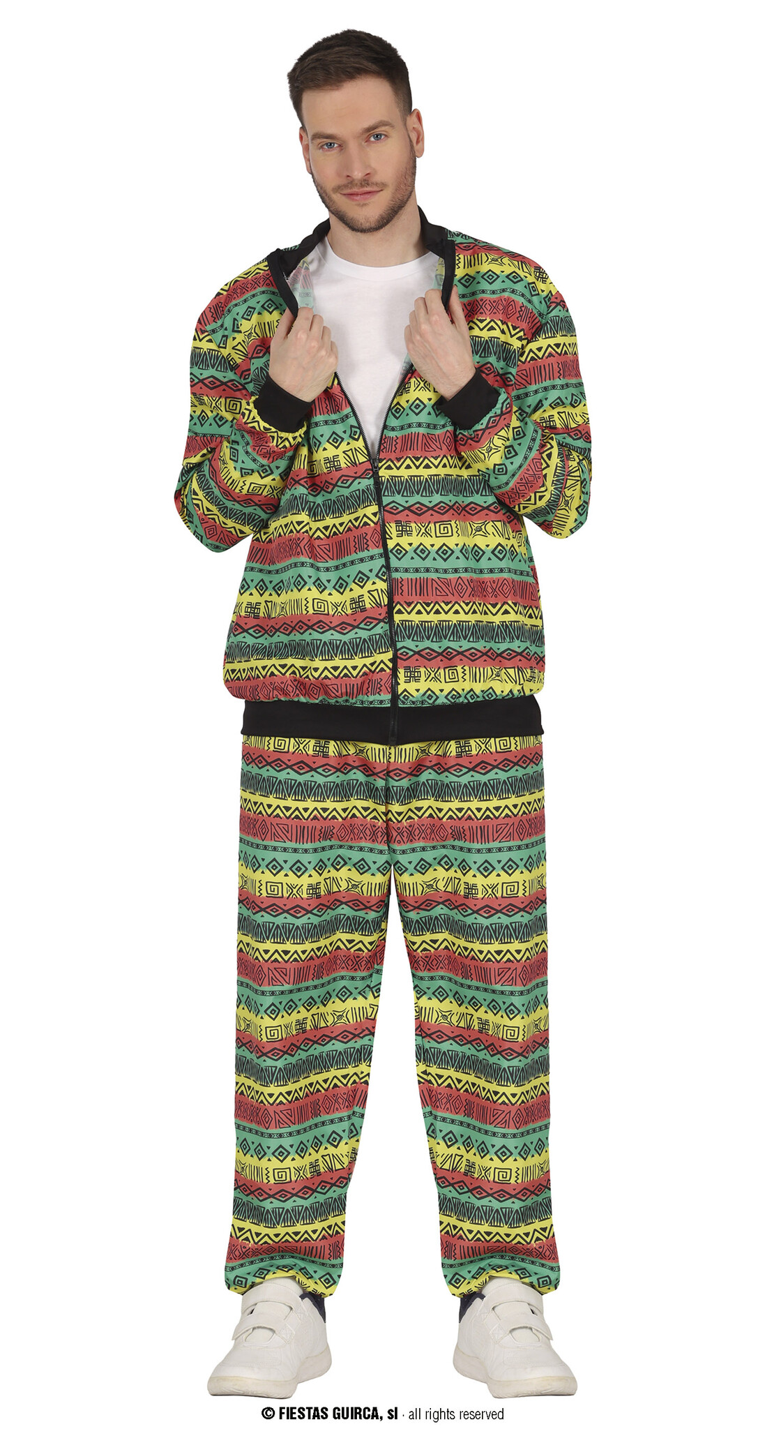 Guirca - Bob Marley & Reggae & Rasta Kostuum - African Tracksuit Proud Zanka Kostuum - Rood, Geel, Groen - Maat 48-50 - Carnavalskleding - Verkleedkleding